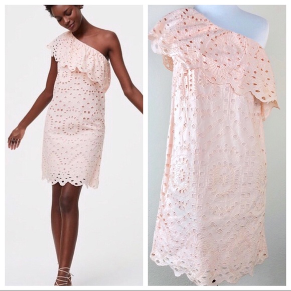LOFT Dresses & Skirts - LOFT Pink Eyelet One Shoulder Dress Size 2 Petite